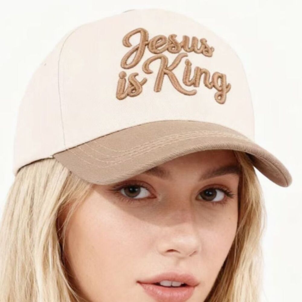 NEW Jesus is King Two-Tone Canvas Cotton Cap Ash Mocha O/S Ballcap Hat